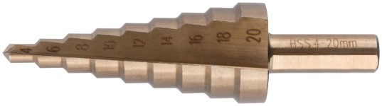 Сверло ступенчатое HSS Co5% ( Р6М5К5 ) по металлу, 9 ступеней, 4-20 мм
