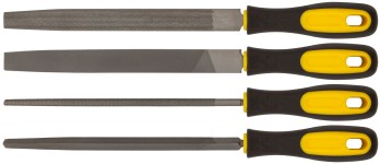 Напильники, прорезиненная ручка, набор 4 шт. (трехгранный, плоский, круглый, полукруглый ) 200 мм
