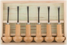 Стамески-резцы CrV по дереву, деревянные ручки, Профи, 6 шт., деревянный кейс