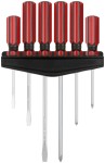 Отвертки CrV сталь, магнитный наконечник, красные пластиковые ручки, на держателе, набор 6 шт.