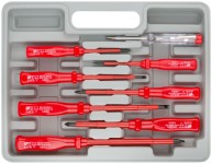 Отвертки изолированные 1000 В, CrV сталь, пластик. ручки, пластиковый кейс, набор 8 шт.+ 1 индикаторная