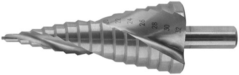 Сверло ступенчатое HSS по металлу, спиральный профиль, 10 ступеней, 9-36 мм
