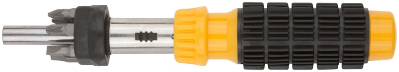 Отвертка реверсивная, 6 CrV бит, желтая ручка с антискользящей накладкой