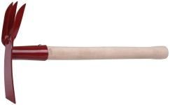 Мотыжка комбинированная с деревянной ручкой, 3 витых зуба, профиль трапеция